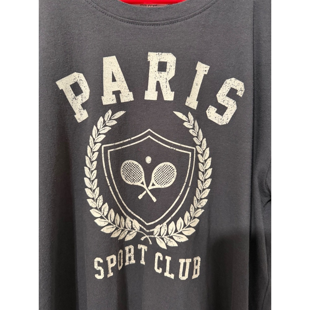 Maurices Womens T-Shirt XS Paris Sport Club Tennis Graphic Charcoal Grey Boxy - Picture 3 of 14